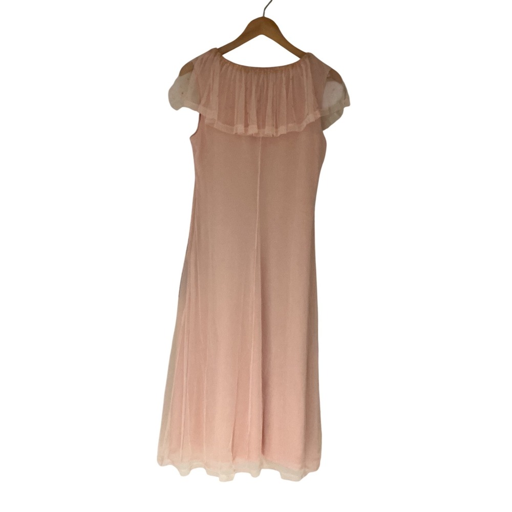 American Glamour Badgley Mischka Pink Mesh Sequin Ruffle Midi Dress  Medium - Picture 8 of 8